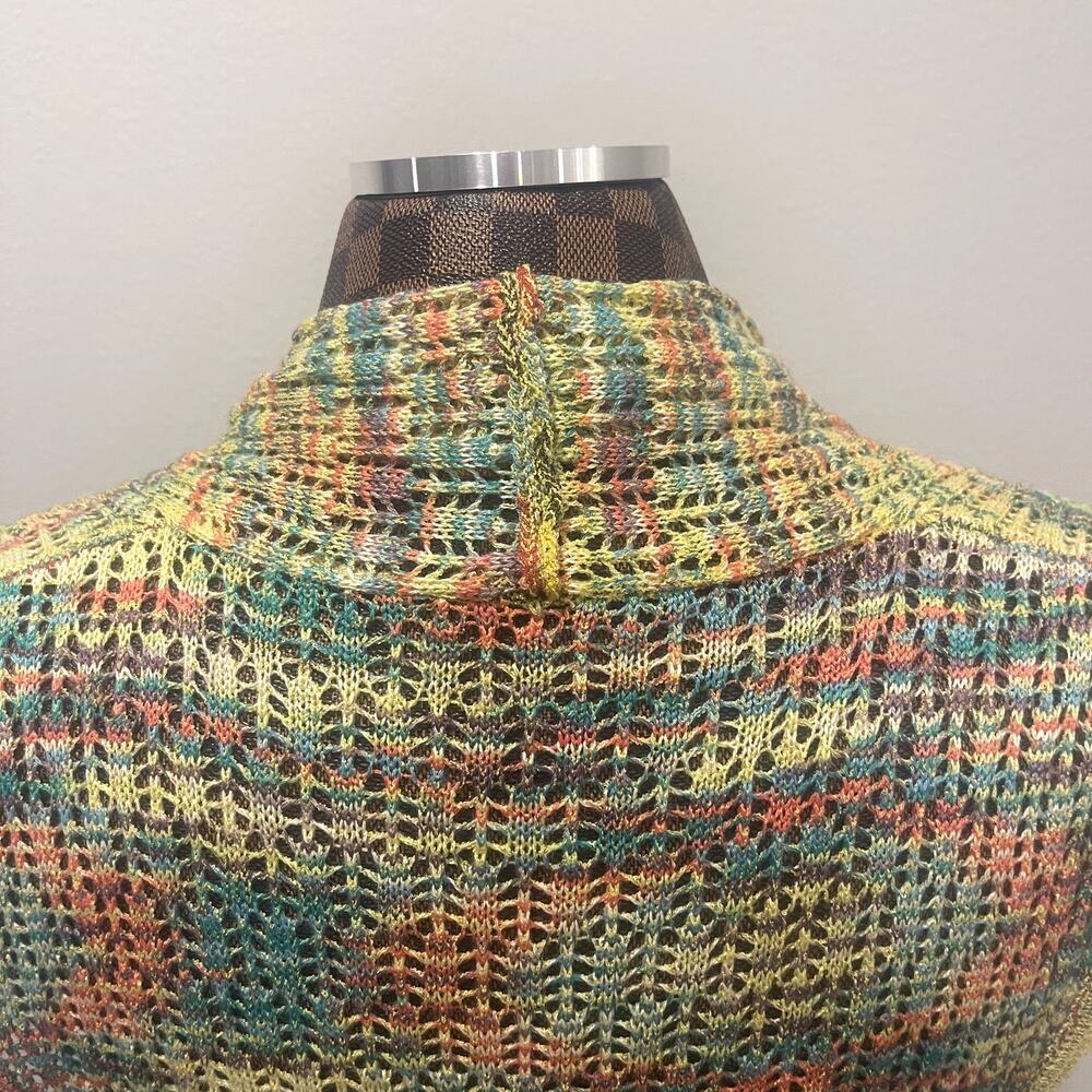 Vtg 90s Rainbow Crochet Cardigan Sleeveless S/M Long Sweater Knit Hippie Grunge - Picture 8 of 11